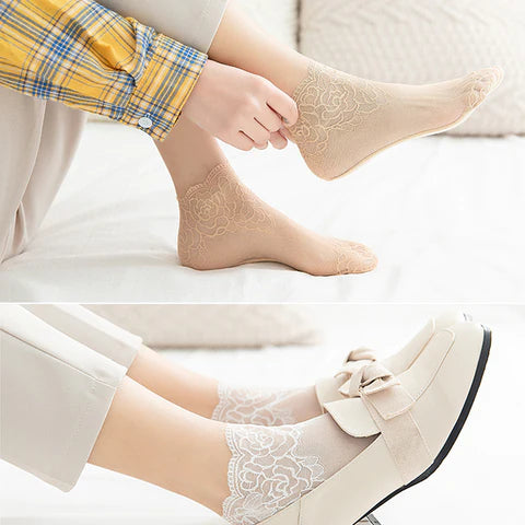 Medias de encaje Antideslizantes x 2 Pares